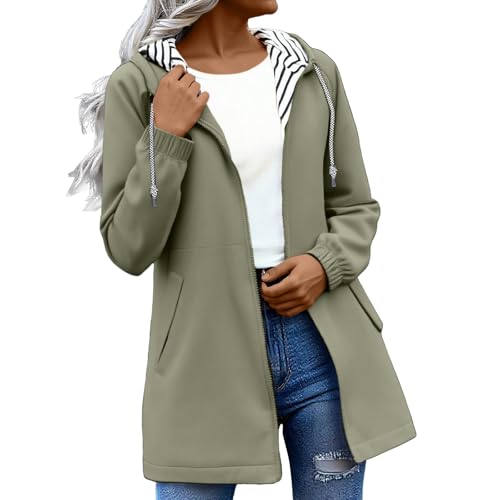 VgguDoe Einfarbig Regenjacke Damen Wasserdicht mit Reißverschluss,Regenjacke Mädchen Atmungsaktiv,Regenmantel Damen Lang,Parka Rain Jacket Women 1-1-grün XL von VgguDoe