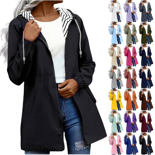 VgguDoe Einfarbig Regenjacke Damen Wasserdicht mit Reißverschluss,Regenjacke Mädchen Atmungsaktiv,Regenmantel Damen Lang,Parka Rain Jacket Women 1-2-dunkelgrau L von VgguDoe