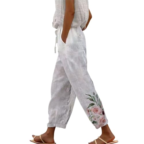 VgguDoe Haremshose Damen Schwarz Luftige Sommerhose Damen 3/4 Luftige Sommerhose Damen 3/4 Bunte Hose Damen Kurze Luftige Hose Damen Damen Leinenhose Sommer Freizeithose Damen Sommer Hose Damen Grau von VgguDoe