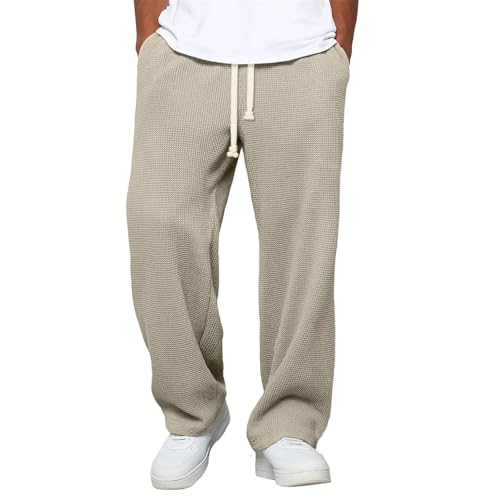 VgguDoe Jogginghose Herren Lang mit Waffelmuster,Sport Freizeithose für Männer,Bequeme Passform Herren Trainingshose,Stretch Sporthose Jungen Lang mit Gummizug Khaki XL von VgguDoe