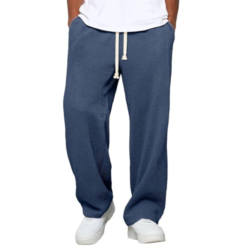 VgguDoe Jogginghose Herren Lang mit Waffelmuster,Sport Freizeithose für Männer,Bequeme Passform Herren Trainingshose,Stretch Sporthose Jungen Lang mit Gummizug Marine XL von VgguDoe