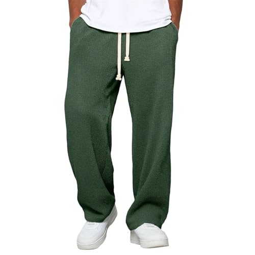 VgguDoe Jogginghose Herren Lang mit Waffelmuster,Sport Freizeithose für Männer,Bequeme Passform Herren Trainingshose,Stretch Sporthose Jungen Lang mit Gummizug schwarzish grün L von VgguDoe
