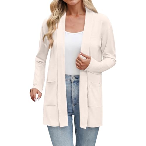 VgguDoe Lange Strickjacke Damen,Einfarbig Dünn Strickjacken,Cardigan Damen Lang,Übergangsjacke Frühling,Pullover & Strickjacken für Frauen,Longstrickjacke Women 1-1-beige 3XL von VgguDoe