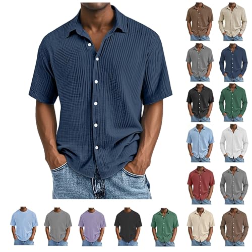VgguDoe Leinenhemd Herren,Hemd Herren Langarm mit Knopfleiste,Tops für Männer,Hawaii Hemd Männer,Arbeitshemden Langarm,lockeres Arbeitshemd,Strandhemd 1-1-BU2 L von VgguDoe