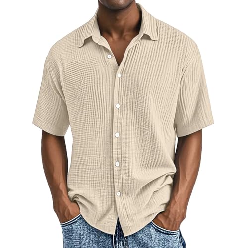 VgguDoe Leinenhemd Herren,Hemd Herren Langarm mit Knopfleiste,Tops für Männer,Hawaii Hemd Männer,Arbeitshemden Langarm,lockeres Arbeitshemd,Strandhemd 1-1-Beige XXL von VgguDoe