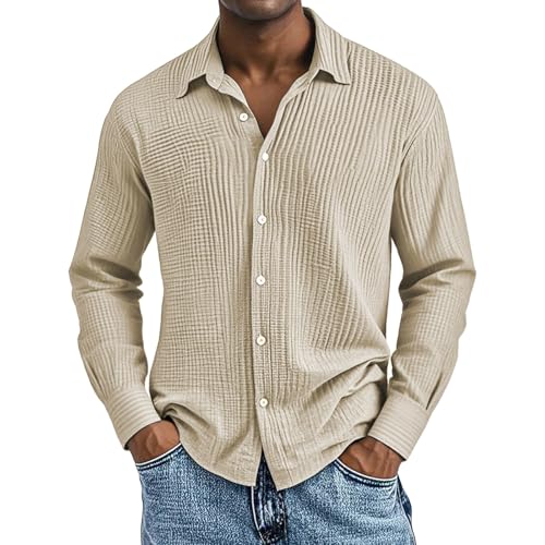 VgguDoe Leinenhemd Herren,Hemd Herren Langarm mit Knopfleiste,Tops für Männer,Hawaii Hemd Männer,Arbeitshemden Langarm,lockeres Arbeitshemd,Strandhemd 1-4-Beige L von VgguDoe