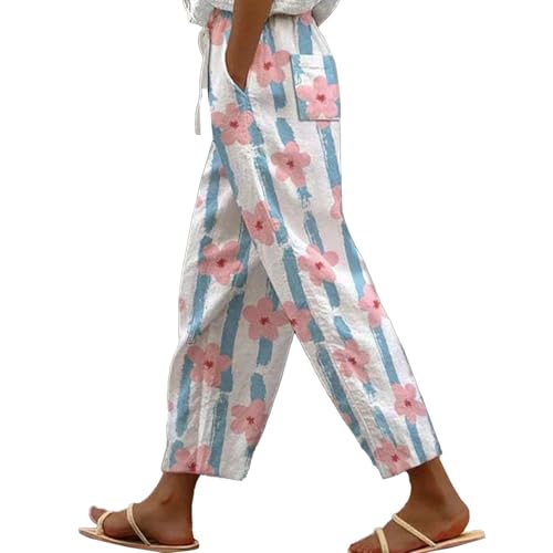 VgguDoe Musselin Hose 92 Kurze Sommerhose Damen Leicht Damen Weite Hosen Sommer Elastische Hosen Damen Damenhose Schwarz Elegant Stoff Trackpants Damen Stoffhose Gestreift Damen Leinenhose Damen Kurz von VgguDoe