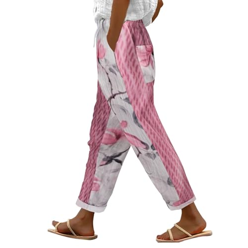 VgguDoe Strandhose Damen 7/8 Hippie Pants Weite Leinenhose Damen Luftige Hosen Damen Sommer Lang Strandhosen Damen Leicht Weiße Latzhose Damen Damen Hose Kurz Plissee Damenhose von VgguDoe