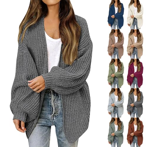VgguDoe Strickjacken für Damen,Cardigan Damen Lang,Strickjacke Mädchen,Offene Front Grobstrickjacke Frauen,Strickjacke mit Laternenärmeln für Women,2025 Elegant Herbstpullover gy1 XL von VgguDoe