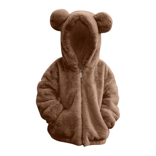 VgguDoe Teddyfleece Jacke Kinder Mädchen mit Kapuze Reißverschluss Bärenohren,Winterjacke Hoodie,Warme Wintermantel Mädchen,Warm Fleecejacke,Kuscheljacke Kinder Braun 11-12 Jahre von VgguDoe