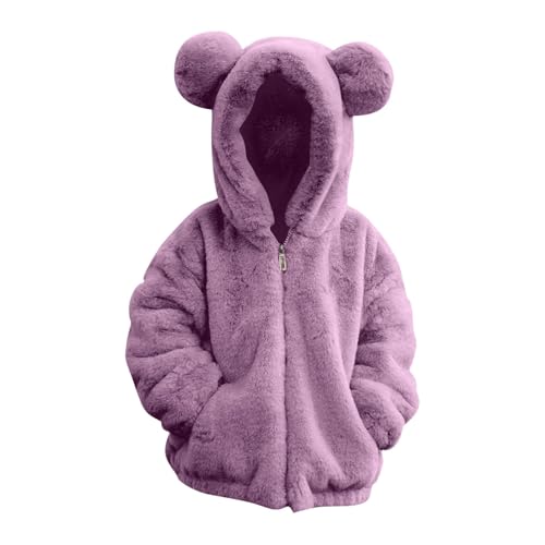 VgguDoe Teddyfleece Jacke Kinder Mädchen mit Kapuze Reißverschluss Bärenohren,Winterjacke Hoodie,Warme Wintermantel Mädchen,Warm Fleecejacke,Kuscheljacke Kinder Lila 9-10 Jahre von VgguDoe