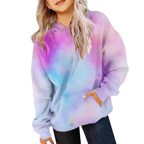 VgguDoe Y2K Hoodie,Klamotten Teenager Mädchen,Pullover Kinder,Mädchen Kapuzenpullover mit Taschen,Verlaufsfarbe Langarmshirt Klamotten Kinder 1-2-lila 11-13 Jahre von VgguDoe