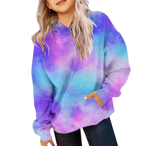 VgguDoe Y2K Hoodie,Klamotten Teenager Mädchen,Pullover Kinder,Mädchen Kapuzenpullover mit Taschen,Verlaufsfarbe Langarmshirt Klamotten Kinder 1-4-blau 11-13 Jahre von VgguDoe