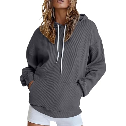 VgguDoe Y2K Hoodie Einfarbige,Hoodie Damen Oversize,Schwarz Elegant Sweatshirts,2025 Modische Tops,Trendige Outfits,Christmas Sweatshirt,Kapuzenpullover Herbst dunkelgrau M von VgguDoe