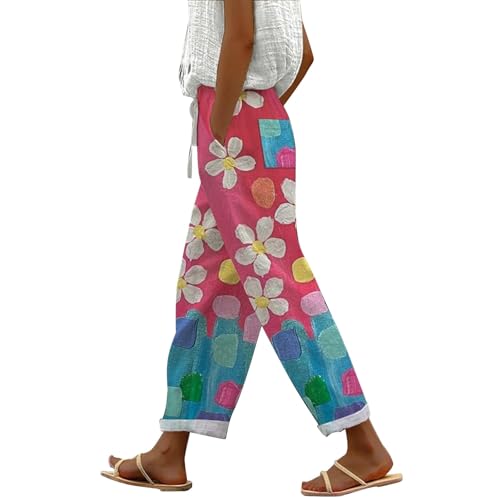 VgguDoe Yoga Kleidung Damen Leinenhose Damen High Waist Hosen Damen Elegant Track Pants Women Dünne Frauen Jeans Weites Bein Damen Sommerhose 7/8 Linen Set Damen von VgguDoe