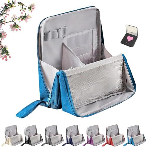 Doresty Makeup Bag, Standing Makeup Bag, Multi-Purpose Large Capacity Parallel Traveler Makeups Bags, Waterproof Cosmetic Organizer with Compartments (Blue) von Vgpbphj