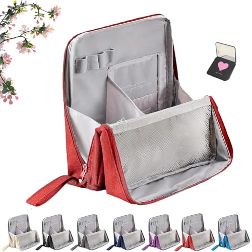 Doresty Makeup Bag, Standing Makeup Bag, Multi-Purpose Large Capacity Parallel Traveler Makeups Bags, Waterproof Cosmetic Organizer with Compartments (Red) von Vgpbphj