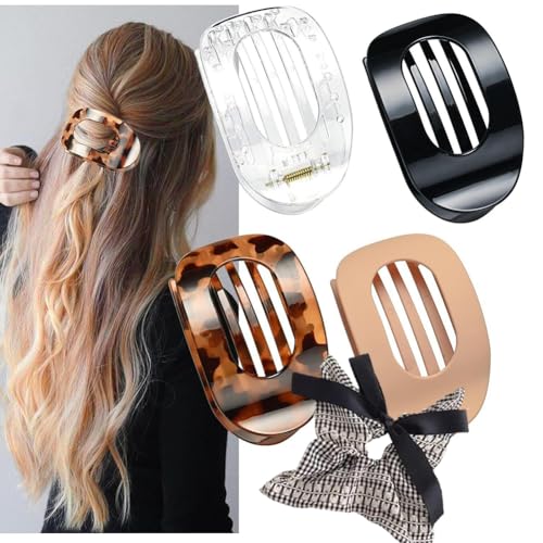 Entenschnabel Haarspangen Damen, Benglatt Haarspangen, Flache Haarklammern füR Frauen, Rutschfeste, Schlichte, Elegante Seitliche Haarspangen, Sicherer Halt An Den InnenzäHnen (4 pcs F) von Vgpbphj