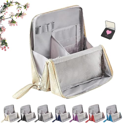 Multi-Purpose Large Capacity Oxford Cloth Standing Makeup Bag, Waterproof Makeup Organizer with Compartments, Portable Toiletry Bag for Makeups Brushes (Beige) von Vgpbphj