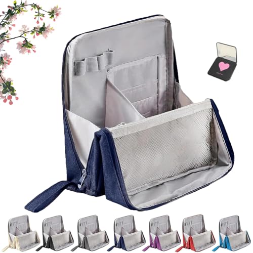 Multi-Purpose Large Capacity Oxford Cloth Standing Makeup Bag, Waterproof Makeup Organizer with Compartments, Portable Toiletry Bag for Makeups Brushes (Navy) von Vgpbphj