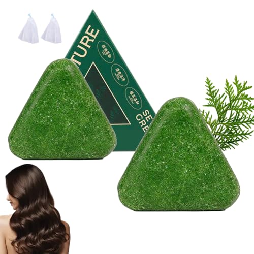 Nature Triangle Shampoo Bar, Nature Seven Green Soap, Natural Plant-Based Shampoo Soap With Foaming Net, for Women Men,Gentle Cleansing and Nourishing Care for Healthy-Looking Hair (2) von Vgpbphj