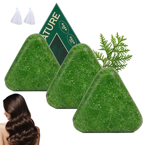 Nature Triangle Shampoo Bar, Nature Seven Green Soap, Natural Plant-Based Shampoo Soap With Foaming Net, for Women Men,Gentle Cleansing and Nourishing Care for Healthy-Looking Hair (3) von Vgpbphj
