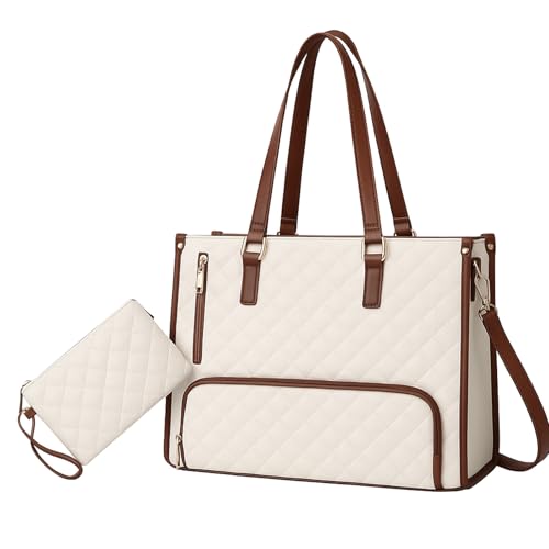 Vgpbphj 2 in 1 Tote Bag Lunch Bag Combo, 15.6 Inch Tote Bag with Lunch Compartment for Women, Large Capacity Laptop Work Handbag, for Work Office College (White) von Vgpbphj