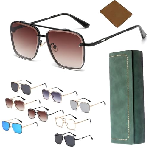 Vgpbphj Upliftjoys Sunglasses, Retro Gradient Sunglasses Uv400 Protection, Oversized Metal Cut Edge Square Frame (black brown) von Vgpbphj