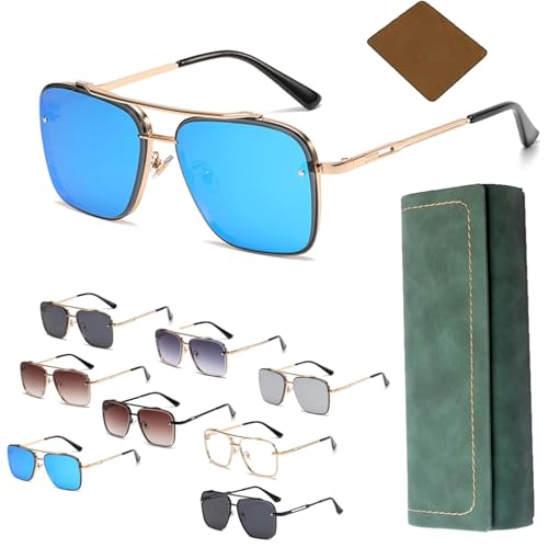Vgpbphj Upliftjoys Sunglasses, Retro Gradient Sunglasses Uv400 Protection, Oversized Metal Cut Edge Square Frame (gold blue) von Vgpbphj