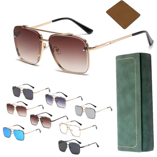 Vgpbphj Upliftjoys Sunglasses, Retro Gradient Sunglasses Uv400 Protection, Oversized Metal Cut Edge Square Frame (gold brown) von Vgpbphj