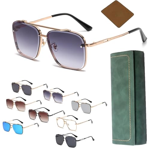 Vgpbphj Upliftjoys Sunglasses, Retro Gradient Sunglasses Uv400 Protection, Oversized Metal Cut Edge Square Frame (gold gray) von Vgpbphj