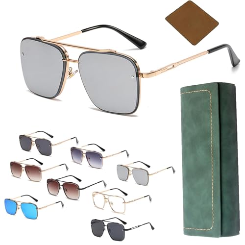 Vgpbphj Upliftjoys Sunglasses, Retro Gradient Sunglasses Uv400 Protection, Oversized Metal Cut Edge Square Frame (gold silver) von Vgpbphj