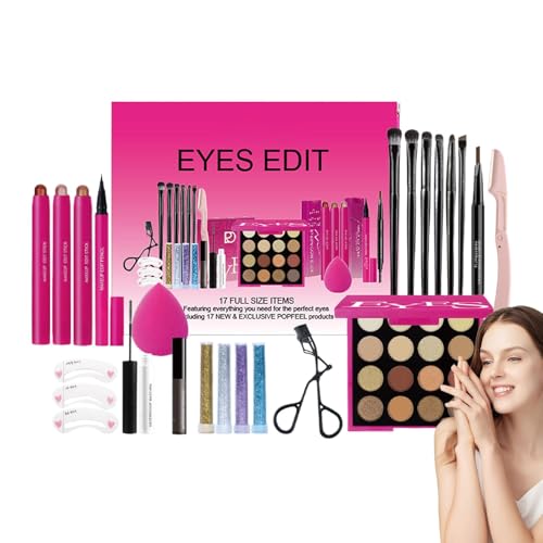 Augenschminke Set, Anfänger Make-up Set | Kosmetik Set für Anfänger und Profis, Mascara, Lidschatten-Palette, Wimperncurler, Stempelschablone von Vgvgaj