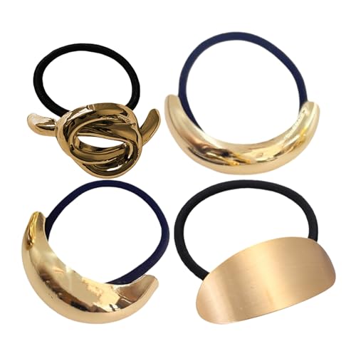 Halter für Haarklammern aus Metall, 4 x Haargummis aus Metall – 4 x geometrische Frisur | Mode Gold Manschette Wrap Dekorative Bänder Pferdeschwanz für Frauen von Vgvgaj