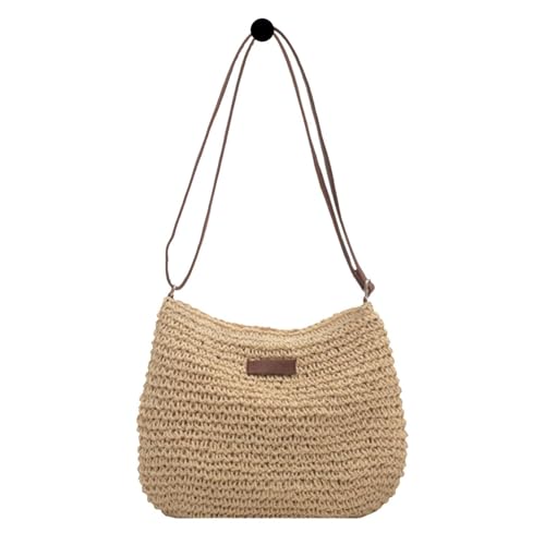 Stroh Umhängetasche Damen Strohtasche Korbtasche Sommer Stroh Tasche Papierseil PU Strandtasche Gehäkelt, Strohtaschen Damen Sommer 27x24 Cm Groß Umhängetasche Für Reisen, Verabredung Und Urlaub von Vgvgaj