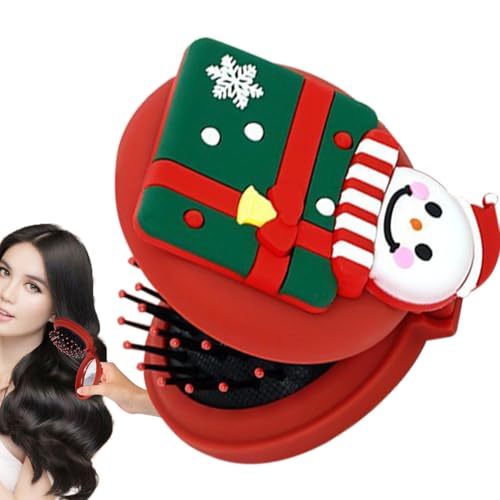Tragbare Haarbürste – Weihnachtsmann Muster Reise Haarbürste – Reisebürste rund kompakt Massagekamm, Haarstyling-Werkzeug für Tasche Geldbörse von Vgvgaj