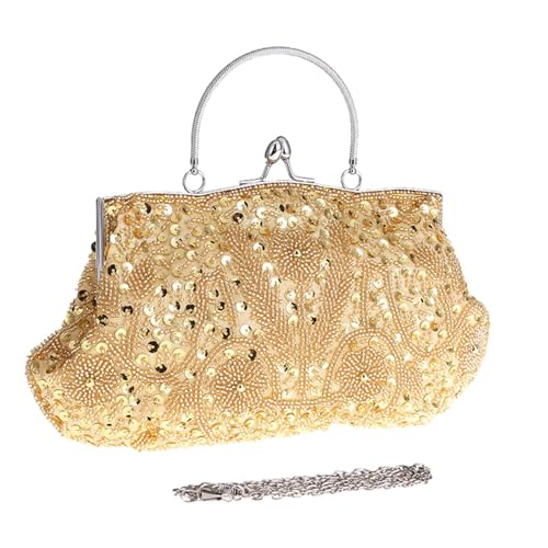 Vgvgaj Perlenkupplung – Abendtasche für Damen mit Kettengurt | Perlentasche mit luxuriösem Design mit großer Kapazität für Hochzeitsdatum Party, gold, Se référer au descriptif von Vgvgaj