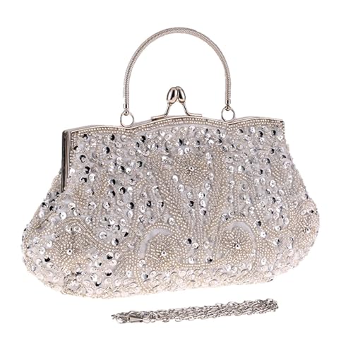 Vgvgaj Perlenkupplung – Abendtasche für Damen mit Kettengurt | Perlentasche mit luxuriösem Design mit großer Kapazität für Hochzeitsdatum Party, silber, Se référer au descriptif von Vgvgaj