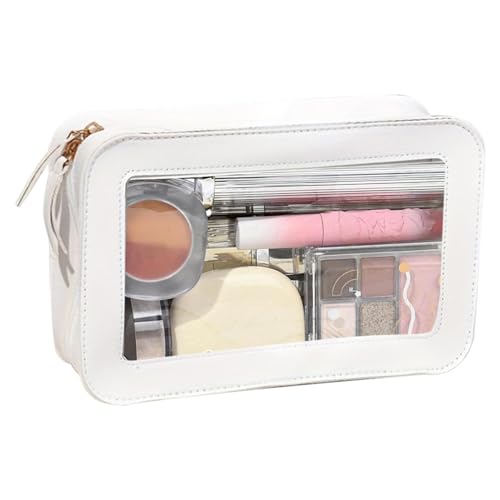 White PVC Transparente Make-up-Tasche Transparent Kosmetiktasche Klein Kosmetiktaschen Aufbewahrungstasche Reißverschlusstasche Tragbare Kosmetiktasche Reise Kulturbeutel Damen 23x15.5x7 cm von Vgvgaj