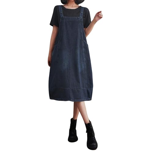 Jeans Latzkleid Damen Knielang Jeans Latzkleid Damen Only Vintage Leicht Sommerkleider Damen Kleider Aesthetic Bequemes Denim Trägerkleid A Linie Gewaschenes Denim Kleid Mit Tasche von Vhersily