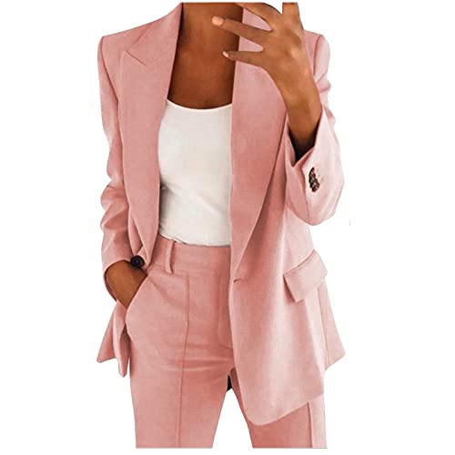 Vhersily 2024 Damen Elegant Tailleur Blazer Anzug Frühling und Damen 2 Stück Revers Komplett mit Hose Jacke Kleidung für Büro Business Curvy Zweiteiliger Overall, Rosa, 54 von Vhersily