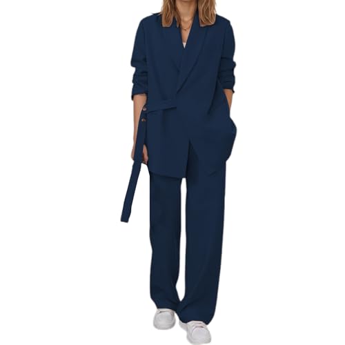 Vhersily 2025 Damen 2-Piece Smoking Anzug mit Doppelbrust und Revers reversible Jacke für Abendessen Business Prom Anzüge Arbeit Herbst Winter Anzug Zeremonie, Übergangszeit, Paar Kostüme, Marine, XXL von Vhersily