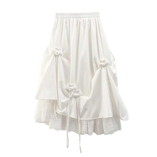 Vhersily 2025 Karnevalsgeschenke - Langer Rock Lolita Rüschenrock Hohe Taille Weiche Faltenröcke Rokoko Röcke Barock Maxirock Langer Blumenrock Rüschen Rock A Linie Prinzessin Rock, AG, One size von Vhersily