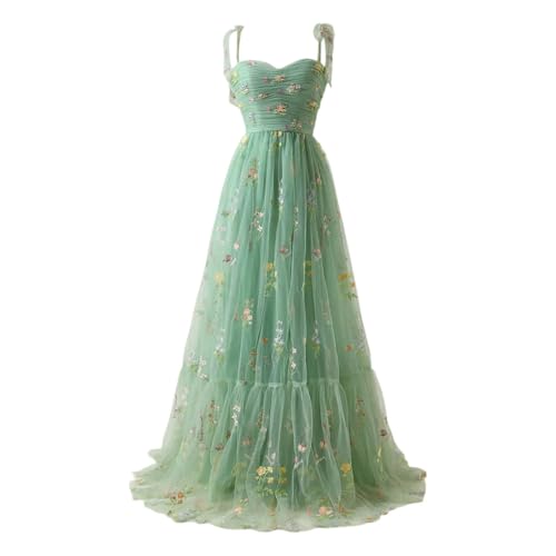 Vhersily Brautjungfernkleider, Damen Blumenstickerei Tüll Ballkleider, Langes Korsett Spaghetti Fee Rost Formelles Abendkleid Partykleid, Frühlingskleider, Cocktailkleider, Raffiniert, grün, M von Vhersily