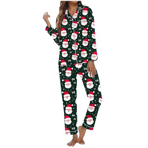 Vhersily Damen Pyjama Winter Warm Langarm Elegante Pyjamas Home Winter Plüsch Pyjama Damen Warm Pyjama Damen Lang V-Ausschnitt, Dunkelgrün, S von Vhersily