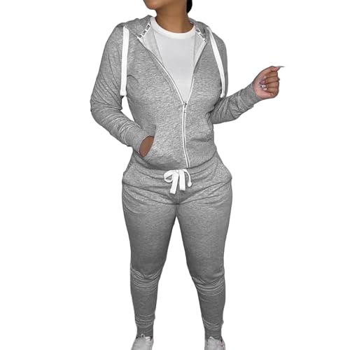Vhersily Damen Casual Sommeranzug - Trainingsanzug Gym Arbeit Signatur Sweatshirt mit Kapuze und Jogging Hose Sportset Zweiteiliger Anzug Yoga Jogging Fitness Outfit, silber, S von Vhersily