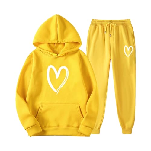 Vhersily Damen Sportanzug Winteranzug 2 Stück Gymnastikanzüge Damen Winter Sport Sweatshirt mit Kapuze und langer Hose Haus Pyjama Set Tracksuit Jogging, gelb, L von Vhersily