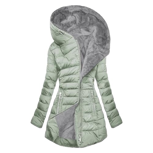 Vhersily Damen Wintermantel Damen Elegant Wasserdicht Damen Regenjacke Daunenjacke Pelz Daunenjacke mit Kapuze Warm Verdickt Outdoor Winddicht A, Mint Green, L von Vhersily