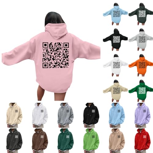 Vhersily Funny FU QR Code Hoodie Unisex Damen Herren Sweatshirt Humorous Hidden Message Shirt Scan Joke Fu Qr Fuck-You Damen, Lustig Mit Kapuze Funky Trend Y2K Hoodies Teenager Mädchen Pullover von Vhersily