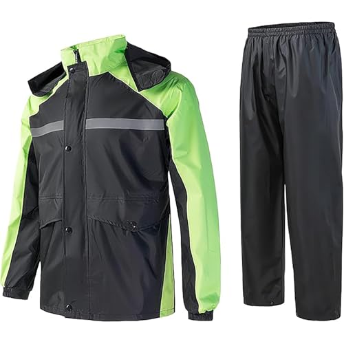 Vhersily Herren Regenanzug Regenanzug Reflektierende Jacke und Hose Outdoor Radfahren Motorrad Regenmantel mit Kapuze, Outdoor Wandern Camping Jacken, grün, XXL von Vhersily